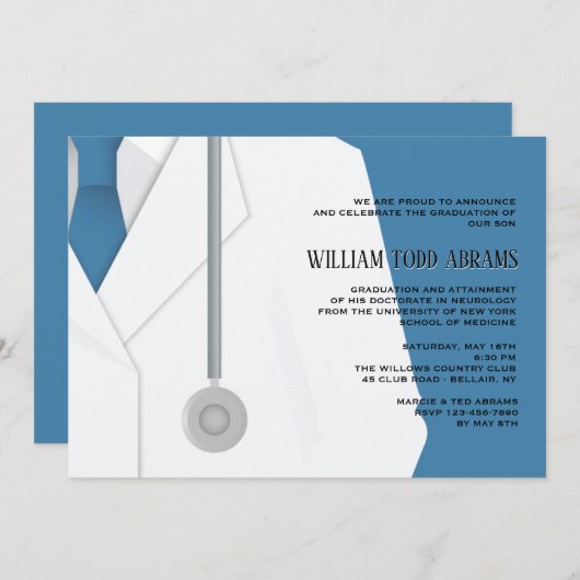 Lab Coat and Stropdas Afstuderen Invitation Kaart (Voorkant / Achterkant)