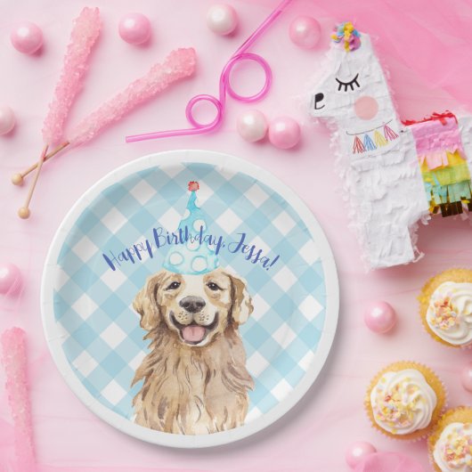 Lab Dog Birthday Party Personalized Bord Gingham (Feest)