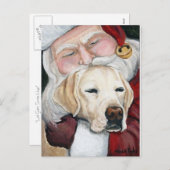 "Lab Gets Santa Hugs" Art Christmas Postcard Feestdagenkaart (Voorkant / Achterkant)