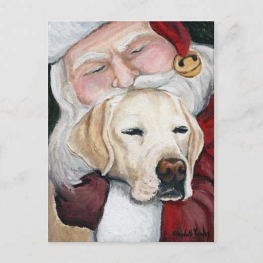 "Lab Gets Santa Hugs" Art Christmas Postcard Feestdagenkaart (Voorkant)