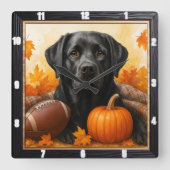 Lab Herfst Football Pompoen Vierkante Klok (Voorkant)