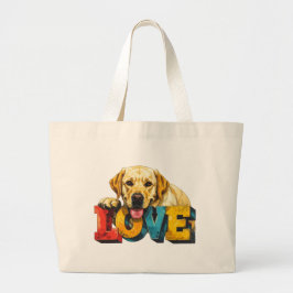 Lab Love Labrador Illustratie | Grafisch ontwerp v Grote Tote Bag