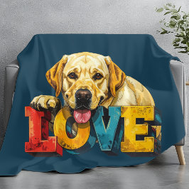 Lab Love Labrador Illustratie Teal Blauwe Hond Lie Fleece Deken