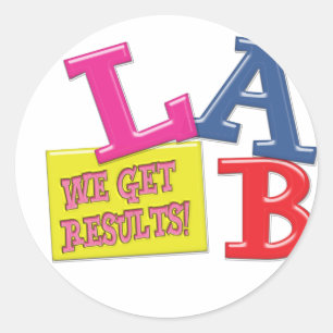 LAB MOTTO LABORATORY WE KRIJGEN RESULTATEN! RONDE STICKER
