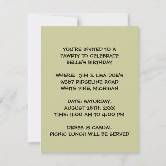 LAB PUP DOG PAWRTY PARTY INVITE INVITATION KAART (Achterkant)