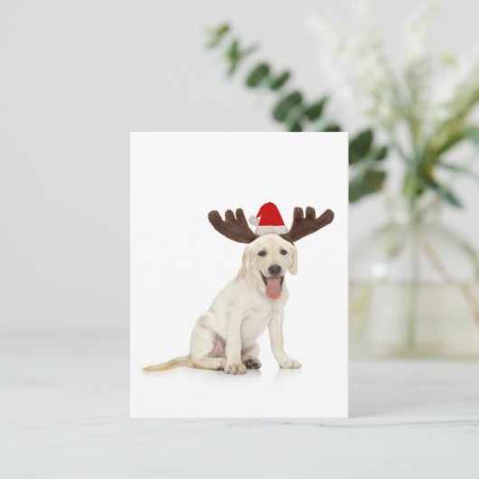 Lab Puppy Wearing Antlers Briefkaart (Staand voorkant)