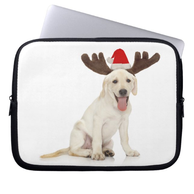 Lab Puppy Wearing Antlers Laptop Sleeve (Voorkant)