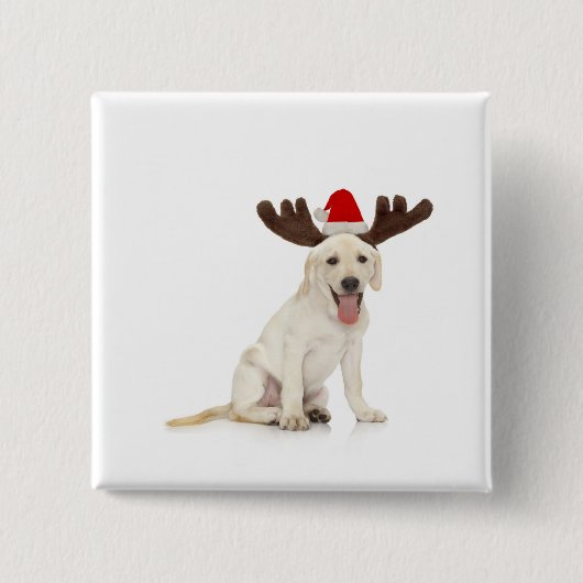 Lab Puppy Wearing Antlers Vierkante Button 5,1 Cm (Voorkant)