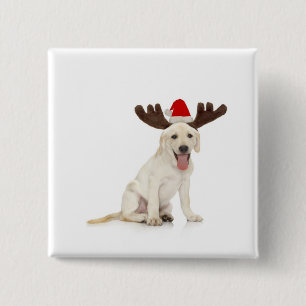Lab Puppy Wearing Antlers Vierkante Button 5,1 Cm