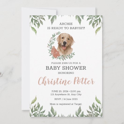 Lab Retriever Dog Puppy Greenery Boho Baby shower Kaart (Voorkant)
