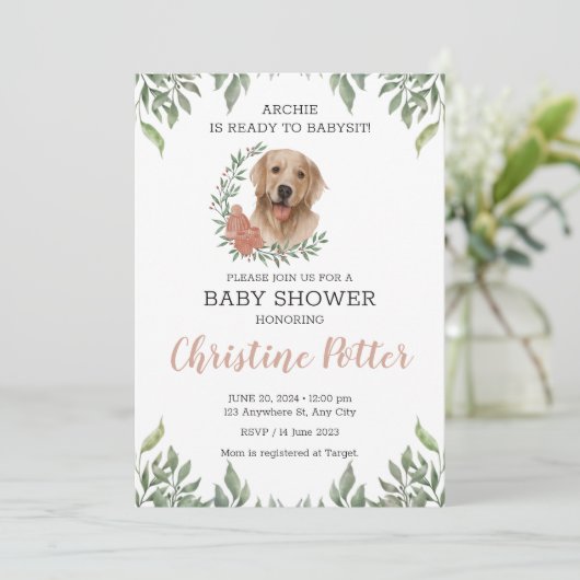 Lab Retriever Dog Puppy Greenery Boho Baby shower Kaart (Staand voorkant)