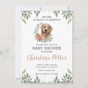 Lab Retriever Dog Puppy Greenery Boho Baby shower Kaart