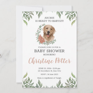 Lab Retriever Dog Puppy Greenery Boho Baby shower Kaart