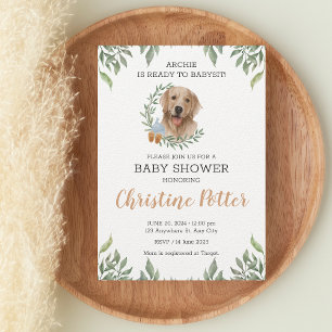 Lab Retriever Dog Puppy Greenery Boho Baby shower Kaart