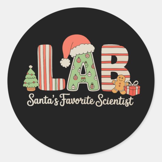 Lab Santas Favoriete wetenschapper Kerstlaboratori Ronde Sticker (Voorkant)