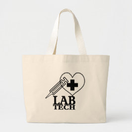 LAB TECH HEART SYRINGE LOGO - LABORATORIUMWETENSCH GROTE TOTE BAG