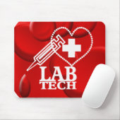 LAB TECH HEART SYRINGE LOGO - LABORATORIUMWETENSCH MUISMAT (Met muis)