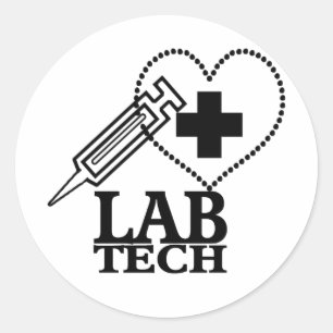 LAB TECH HEART SYRINGE LOGO - LABORATORIUMWETENSCH RONDE STICKER