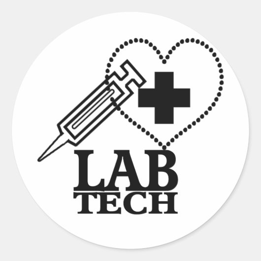 LAB TECH HEART SYRINGE LOGO - LABORATORIUMWETENSCH RONDE STICKER (Voorkant)