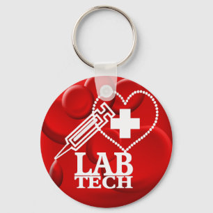 LAB TECH HEART SYRINGE LOGO - LABORATORIUMWETENSCH SLEUTELHANGER