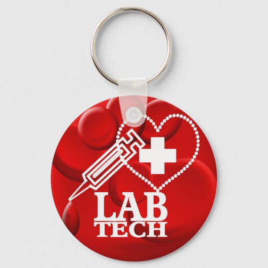 LAB TECH HEART SYRINGE LOGO - LABORATORIUMWETENSCH SLEUTELHANGER (Voorkant)