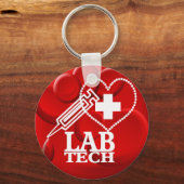 LAB TECH HEART SYRINGE LOGO - LABORATORIUMWETENSCH SLEUTELHANGER (Voorkant)