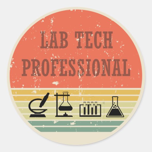 Lab tech professionele zonsondergang retro ronde sticker (Voorkant)