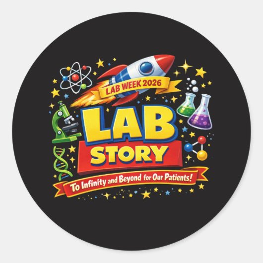 LAB VERHAAL – Lab Week 2026 Wetenschapsposter Ronde Sticker (Voorkant)