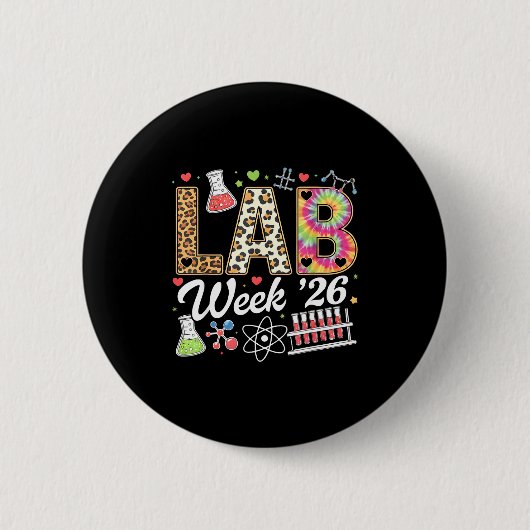 Lab week 2026 laboratoriumtechnicus luipaard medic ronde button 5,7 cm (Voorkant)