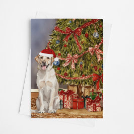 Lab - Yellow Lab Waterverf onder de kerstboom Kaart
