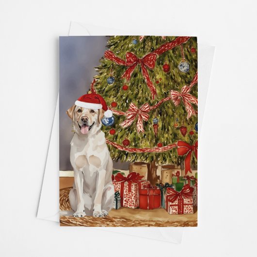 Lab - Yellow Lab Waterverf onder de kerstboom Kaart