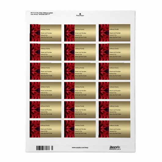 Label Abstract Faux Silk Rood Paarse op Goud (Full Sheet)