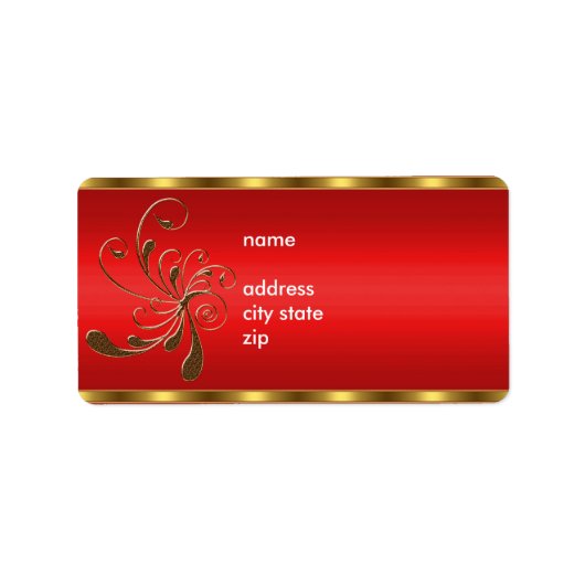 Label Adres Goud Bloemmotief op Rood (Voorkant)