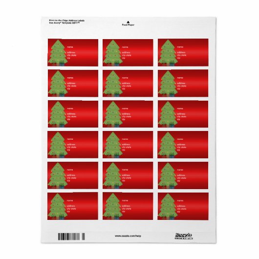Label Adres Kerstboom op Rood (Full Sheet)