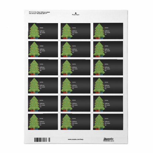 Label Adres Kerstboom op Zwart (Full Sheet)