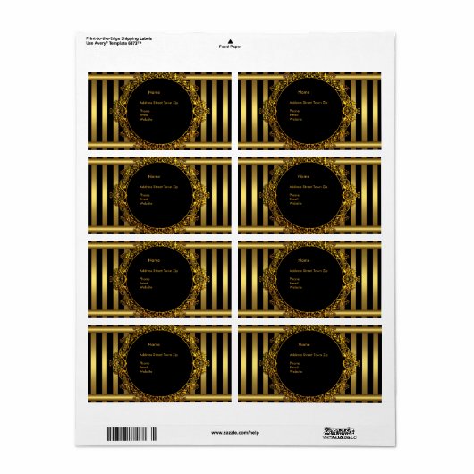 Label Adres Zwart Gouden Streep (Full Sheet)