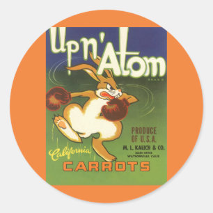 label Art boxing Rabbit, boven op Atom Carrots