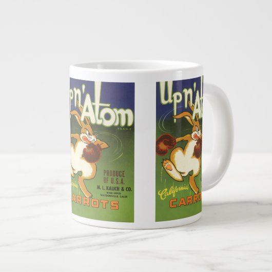 label Art boxing Rabbit, boven op Atom Carrots Grote Koffiekop (Voorkant rechts)