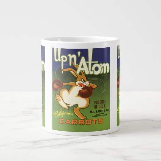 label Art boxing Rabbit, boven op Atom Carrots Grote Koffiekop (Voorkant)