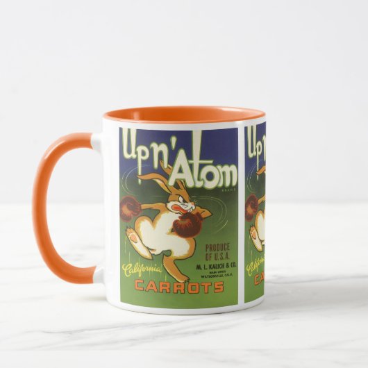 label Art boxing Rabbit, boven op Atom Carrots Mok (Links)