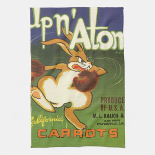  label Art boxing Rabbit, boven op Atom Carrots Theedoek