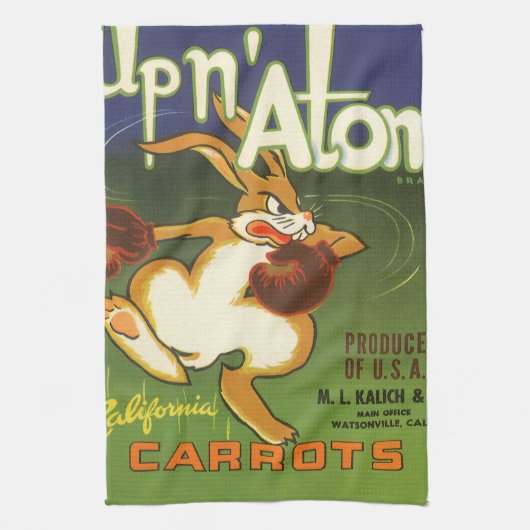  label Art boxing Rabbit, boven op Atom Carrots Theedoek (Verticaal)