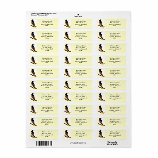  label Baltimore Oriole Bird (Full Sheet)