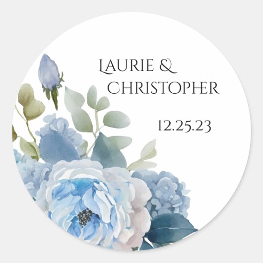 Label 'Bewaar de datum', Blauwe bloemendesign (Voorkant)
