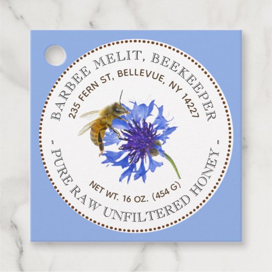 Label bewerkbare honing Beschrijving blauwe bloem (Voorkant)