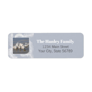 Label blauw retouradres voor zwemmers en veren