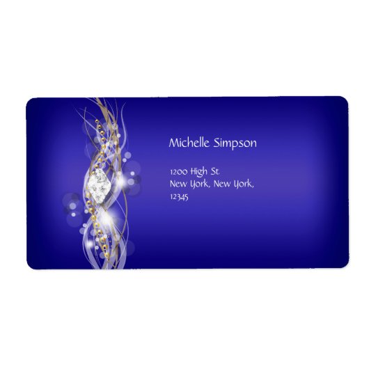 Label Blauw Witte Gouden Diamant Adres (Voorkant)