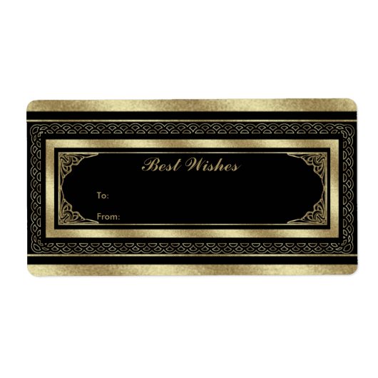 Label Cadeaubijslage Brokaat Zwart Goud (Voorkant)