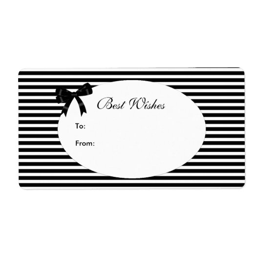 Label Cadeaubijslage Elegante Zwarte Witte Streep  (Voorkant)
