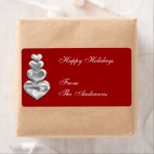 Label Cadeausticker Zilveren Harten op Rood (Insitu)